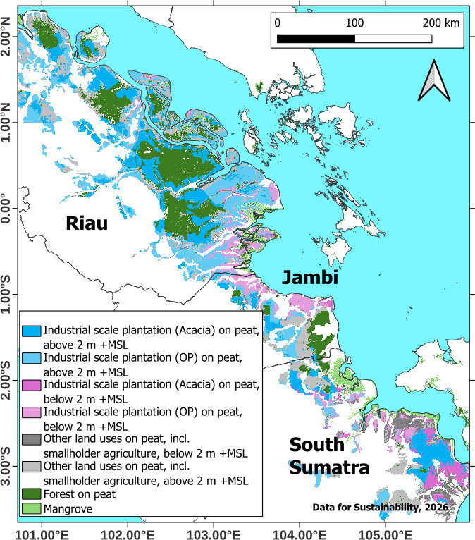 Figure 1: Map of industrial plantations on peatland in Sumatra