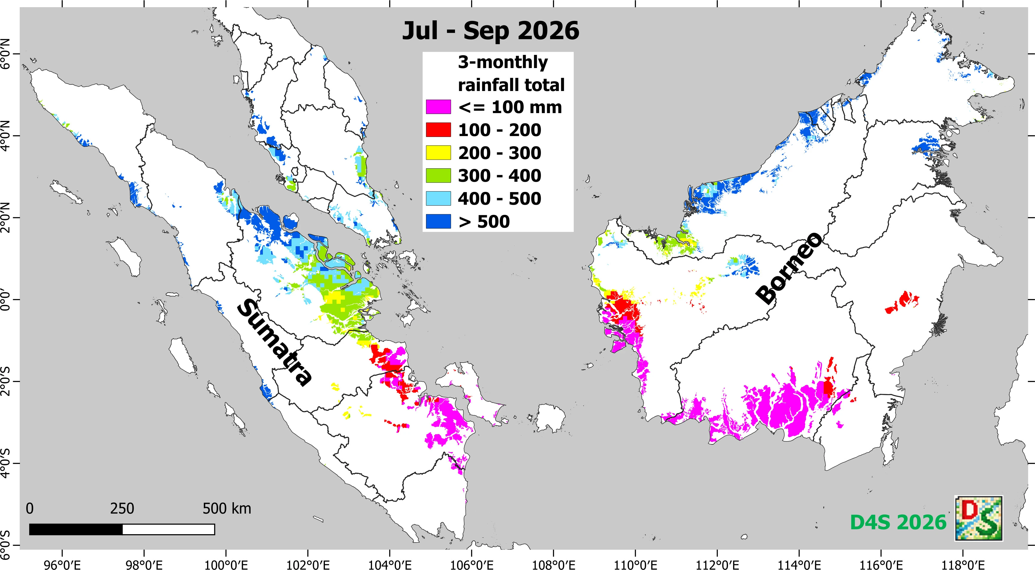 Map of 3-month rainfall total, SE Asia